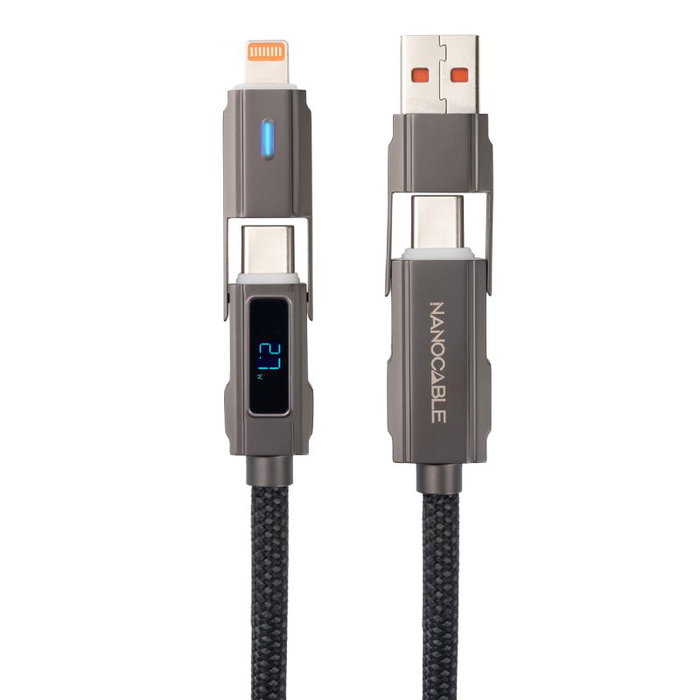 Nanocable Cable USB-C/USB-A a Lightning/USB-C 27W con Display Digital, 1 m, Negro Nanocable Cable USB-C/USB-A a Lightning/USB-C 27W con Display Digital, 1 m, Negro